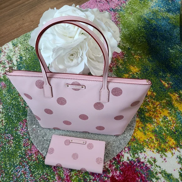 NWT - Kate Spade - Hani, Haven Lane Glitter Pink Polka Dot Tote - Picture 15 of 16